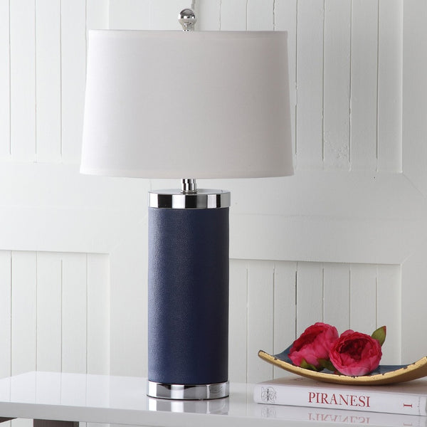 Safavieh LEATHER Column Table Lamps in Navy - Modern Design for Stylish Ambient Lighting & Home Decor LIT4144A-SET2