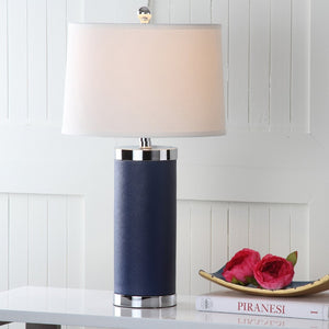 Safavieh LEATHER Column Table Lamps in Navy - Modern Design for Stylish Ambient Lighting & Home Decor LIT4144A-SET2