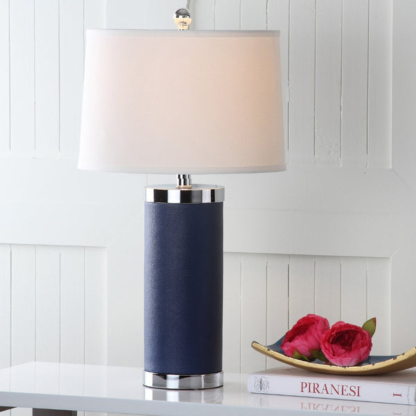 Safavieh LEATHER Column Table Lamps in Navy - Modern Design for Stylish Ambient Lighting & Home Decor LIT4144A-SET2