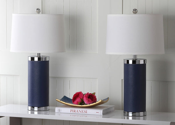 Safavieh LEATHER Column Table Lamps in Navy - Modern Design for Stylish Ambient Lighting & Home Decor LIT4144A-SET2