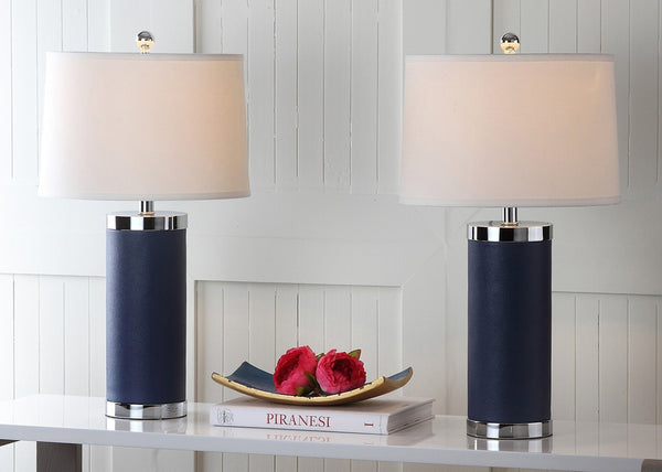 Safavieh LEATHER Column Table Lamps in Navy - Modern Design for Stylish Ambient Lighting & Home Decor LIT4144A-SET2