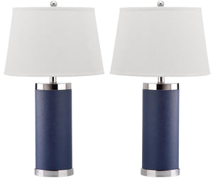 Safavieh LEATHER Column Table Lamps in Navy - Modern Design for Stylish Ambient Lighting & Home Decor LIT4144A-SET2