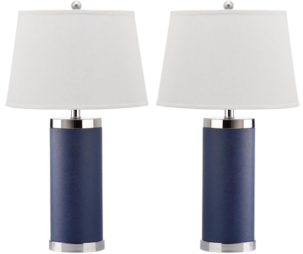 Safavieh LEATHER Column Table Lamps in Navy - Modern Design for Stylish Ambient Lighting & Home Decor LIT4144A-SET2