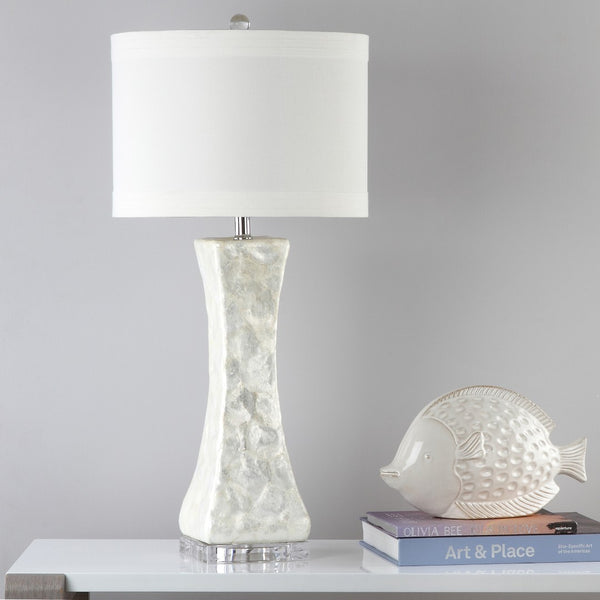 Safavieh SHELLEY Coastal Elegance Table Lamps Set of 2 - 30-Inch White Shell Design for Warm Ambiance LIT4146A-SET2