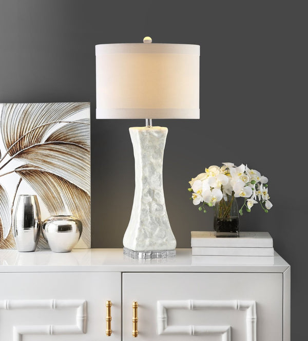 Safavieh SHELLEY Coastal Elegance Table Lamps Set of 2 - 30-Inch White Shell Design for Warm Ambiance LIT4146A-SET2