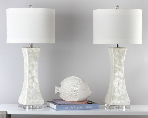 Safavieh SHELLEY Coastal Elegance Table Lamps Set of 2 - 30-Inch White Shell Design for Warm Ambiance LIT4146A-SET2
