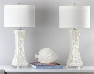 Safavieh SHELLEY, Coastal-Inspired Table Lamp Set of 2 with USB Port, 30.5 Inch Cream Shell Design, Elegant Decor LIT4146A-SET2-U