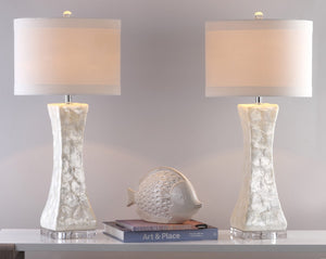 Safavieh SHELLEY Coastal Elegance Table Lamps Set of 2 - 30-Inch White Shell Design for Warm Ambiance LIT4146A-SET2