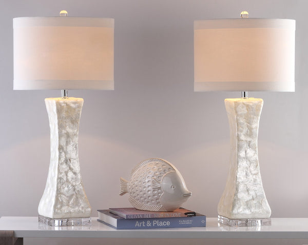 Safavieh SHELLEY Coastal Elegance Table Lamps Set of 2 - 30-Inch White Shell Design for Warm Ambiance LIT4146A-SET2