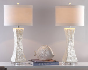 Safavieh SHELLEY Coastal Elegance Table Lamps Set of 2 - 30-Inch White Shell Design for Warm Ambiance LIT4146A-SET2