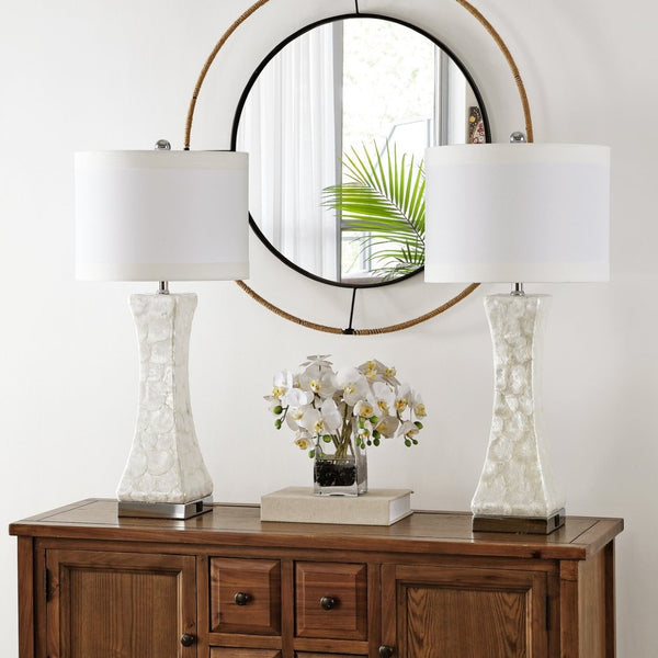 Safavieh SHELLEY, Coastal-Inspired Table Lamp Set of 2 with USB Port, 30.5 Inch Cream Shell Design, Elegant Decor LIT4146A-SET2-U
