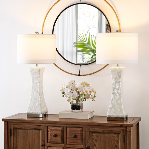 Safavieh SHELLEY, Coastal-Inspired Table Lamp Set of 2 with USB Port, 30.5 Inch Cream Shell Design, Elegant Decor LIT4146A-SET2-U