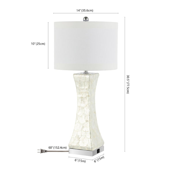 Safavieh SHELLEY, Coastal-Inspired Table Lamp Set of 2 with USB Port, 30.5 Inch Cream Shell Design, Elegant Decor LIT4146A-SET2-U