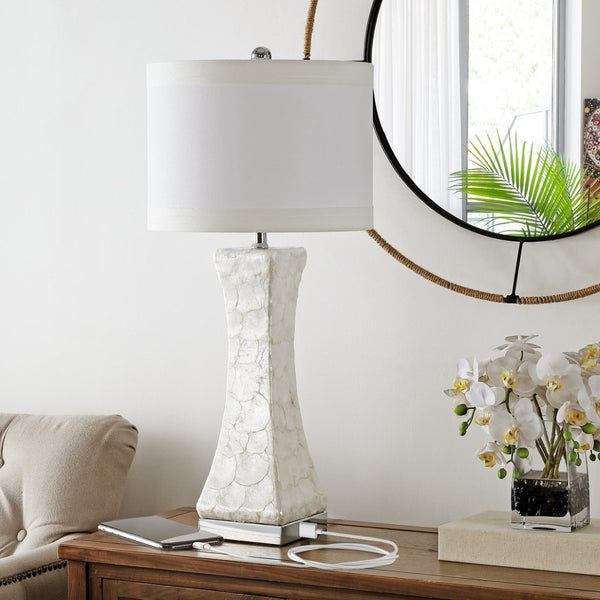 Safavieh SHELLEY, Coastal-Inspired Table Lamp Set of 2 with USB Port, 30.5 Inch Cream Shell Design, Elegant Decor LIT4146A-SET2-U