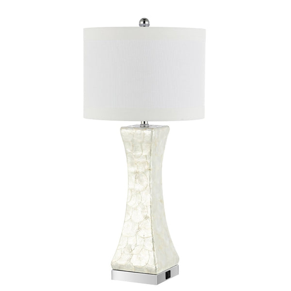Safavieh SHELLEY, Coastal-Inspired Table Lamp Set of 2 with USB Port, 30.5 Inch Cream Shell Design, Elegant Decor LIT4146A-SET2-U