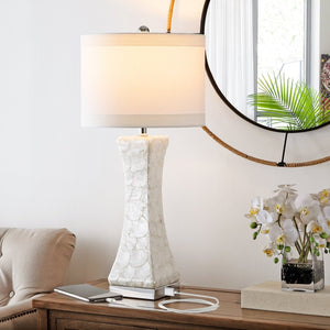 Safavieh SHELLEY Coastal Elegance Table Lamps Set of 2 - 30-Inch White Shell Design for Warm Ambiance LIT4146A-SET2