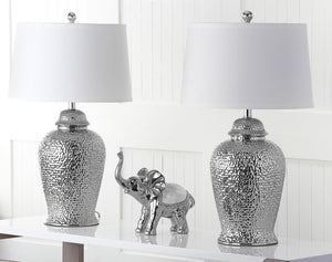 Safavieh STERLING Ginger Jar Table Lamps Set of 2 - Elegant Silver Ceramic Design for Home Décor & Lighting LIT4147A-SET2