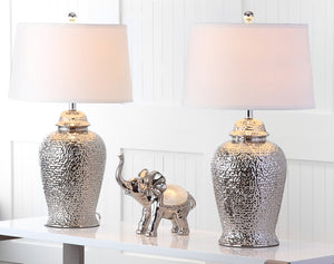Safavieh STERLING Ginger Jar Table Lamps Set of 2 - Elegant Silver Ceramic Design for Home Décor & Lighting LIT4147A-SET2