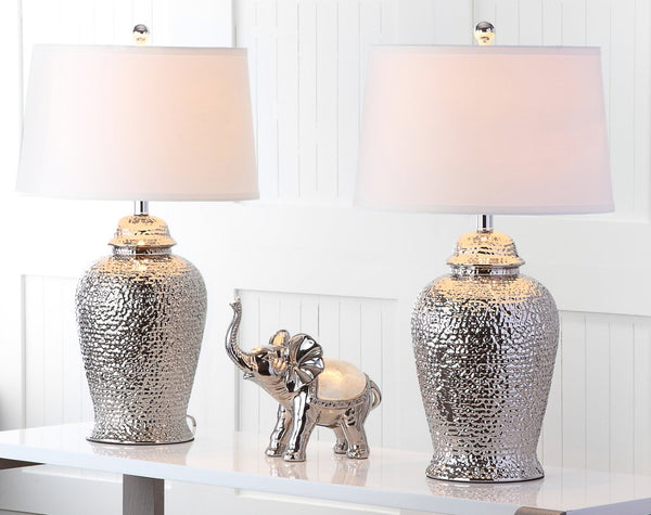 Safavieh STERLING Ginger Jar Table Lamps Set of 2 - Elegant Silver Ceramic Design for Home Décor & Lighting LIT4147A-SET2