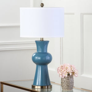 Safavieh LOLA Column Table Lamp - Glossy Ceramic Design for Elegant Home Accents and Ambient Lighting Blue LIT4150C-SET2