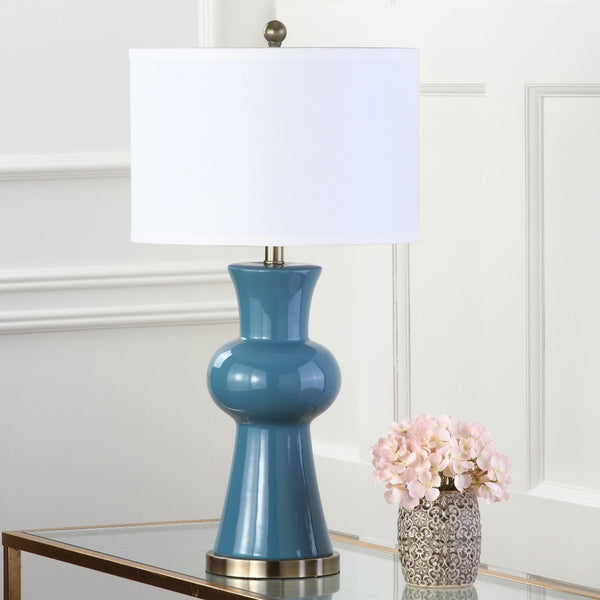 Safavieh LOLA Column Table Lamp - Glossy Ceramic Design for Elegant Home Accents and Ambient Lighting Blue LIT4150C-SET2