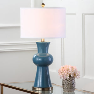 Safavieh LOLA Column Table Lamp - Glossy Ceramic Design for Elegant Home Accents and Ambient Lighting Blue LIT4150C-SET2