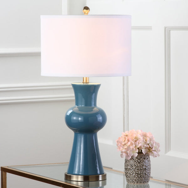 Safavieh LOLA Column Table Lamp - Glossy Ceramic Design for Elegant Home Accents and Ambient Lighting Blue LIT4150C-SET2