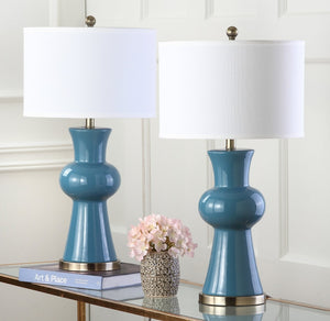 Safavieh LOLA Column Table Lamp - Glossy Ceramic Design for Elegant Home Accents and Ambient Lighting Blue LIT4150C-SET2