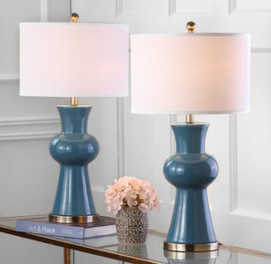 Safavieh LOLA Column Table Lamp - Glossy Ceramic Design for Elegant Home Accents and Ambient Lighting Blue LIT4150C-SET2