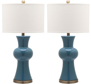 Safavieh LOLA Column Table Lamp - Glossy Ceramic Design for Elegant Home Accents and Ambient Lighting Blue LIT4150C-SET2