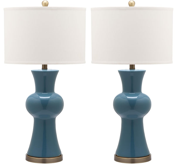 Safavieh LOLA Column Table Lamp - Glossy Ceramic Design for Elegant Home Accents and Ambient Lighting Blue LIT4150C-SET2