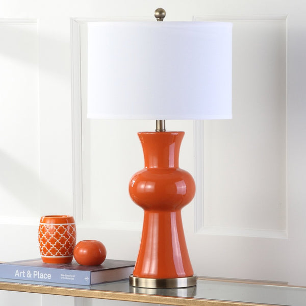 Safavieh LOLA Column Table Lamp - Glossy Ceramic Design for Elegant Home Accents and Ambient Lighting Orange LIT4150D-SET2
