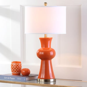 Safavieh LOLA Column Table Lamp - Glossy Ceramic Design for Elegant Home Accents and Ambient Lighting Orange LIT4150D-SET2