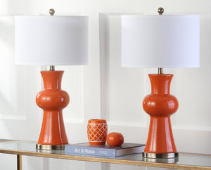 Safavieh LOLA Column Table Lamp - Glossy Ceramic Design for Elegant Home Accents and Ambient Lighting Orange LIT4150D-SET2
