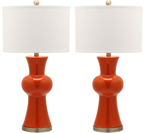 Safavieh LOLA Column Table Lamp - Glossy Ceramic Design for Elegant Home Accents and Ambient Lighting Orange LIT4150D-SET2