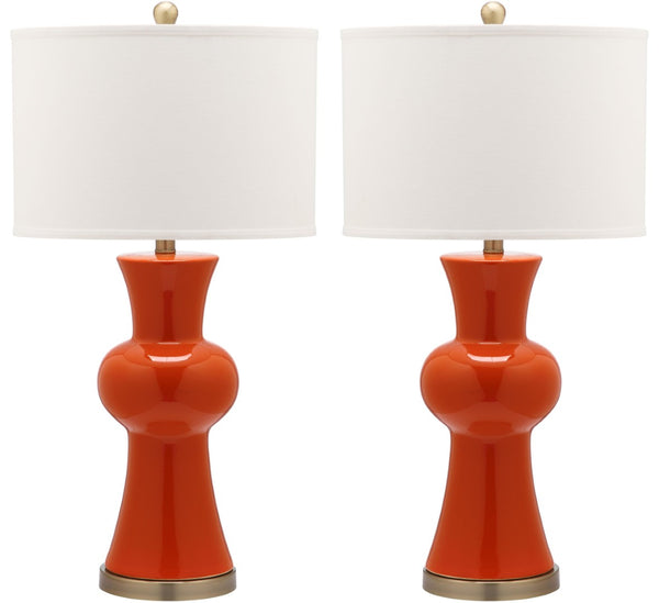 Safavieh LOLA Column Table Lamp - Glossy Ceramic Design for Elegant Home Accents and Ambient Lighting Orange LIT4150D-SET2
