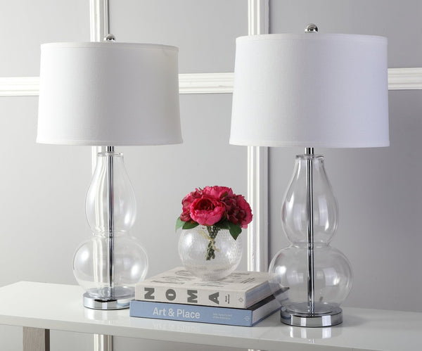 Safavieh MERCURIO Double Gourd Table Lamps - Elegant Ambient Lighting for Timeless Home Décor and Style Clear LIT4155B-SET2