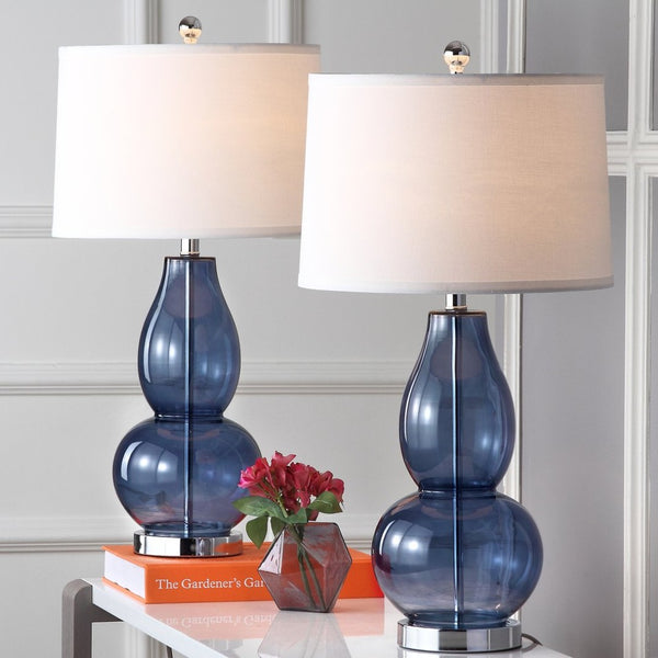 Safavieh MERCURIO, Stylish 28-Inch Blue Table Lamp Set of 2 with USB Ports for Modern Home Decor & Functionality LIT4155C-SET2-U