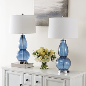 Safavieh MERCURIO, Stylish 28-Inch Blue Table Lamp Set of 2 with USB Ports for Modern Home Decor & Functionality LIT4155C-SET2-U
