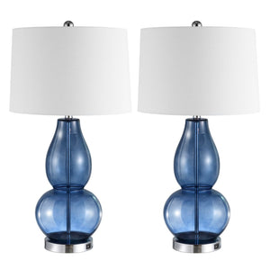 Safavieh MERCURIO Double Gourd Blue Glass Table Lamp Set of 2 - Elegant Ambient Lighting for Any Room LIT4155C-SET2
