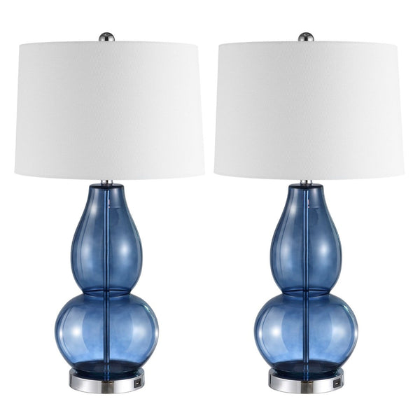 Safavieh MERCURIO Double Gourd Blue Glass Table Lamp Set of 2 - Elegant Ambient Lighting for Any Room LIT4155C-SET2