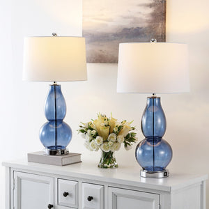 Safavieh MERCURIO, Stylish 28-Inch Blue Table Lamp Set of 2 with USB Ports for Modern Home Decor & Functionality LIT4155C-SET2-U