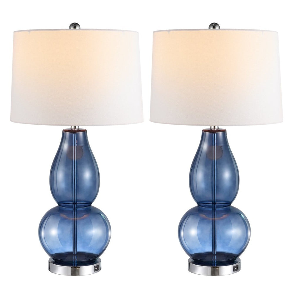 Safavieh MERCURIO, Stylish 28-Inch Blue Table Lamp Set of 2 with USB Ports for Modern Home Decor & Functionality LIT4155C-SET2-U