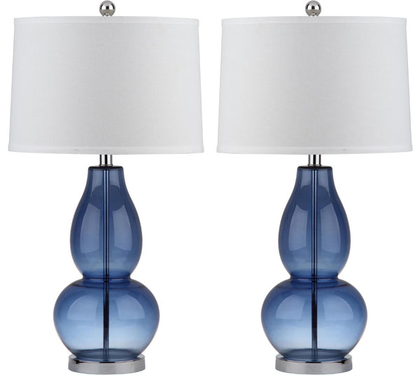 Safavieh MERCURIO Double Gourd Blue Glass Table Lamp Set of 2 - Elegant Ambient Lighting for Any Room LIT4155C-SET2