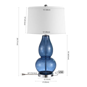 Safavieh MERCURIO, Stylish 28-Inch Blue Table Lamp Set of 2 with USB Ports for Modern Home Decor & Functionality LIT4155C-SET2-U