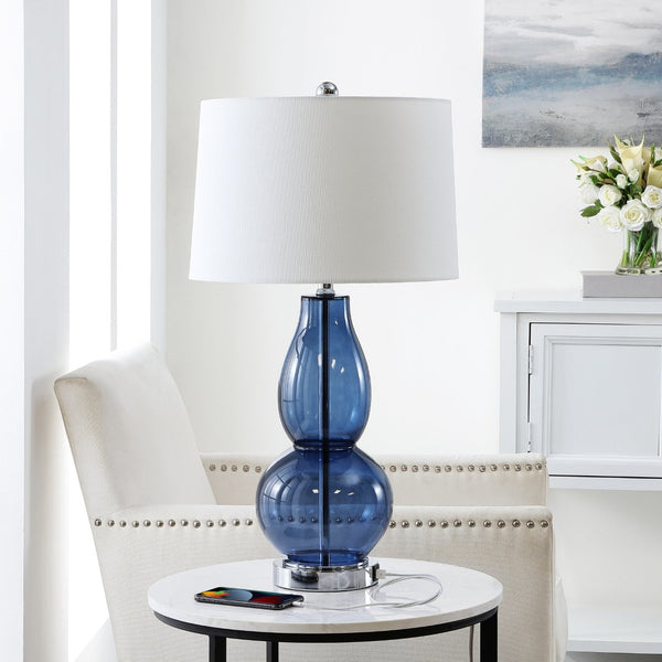 Safavieh MERCURIO, Stylish 28-Inch Blue Table Lamp Set of 2 with USB Ports for Modern Home Decor & Functionality LIT4155C-SET2-U