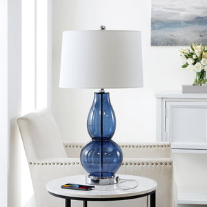 Safavieh MERCURIO Double Gourd Blue Glass Table Lamp Set of 2 - Elegant Ambient Lighting for Any Room LIT4155C-SET2