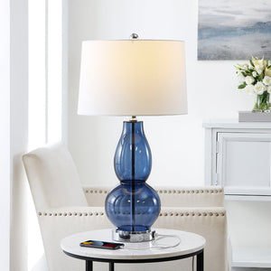 Safavieh MERCURIO, Stylish 28-Inch Blue Table Lamp Set of 2 with USB Ports for Modern Home Decor & Functionality LIT4155C-SET2-U
