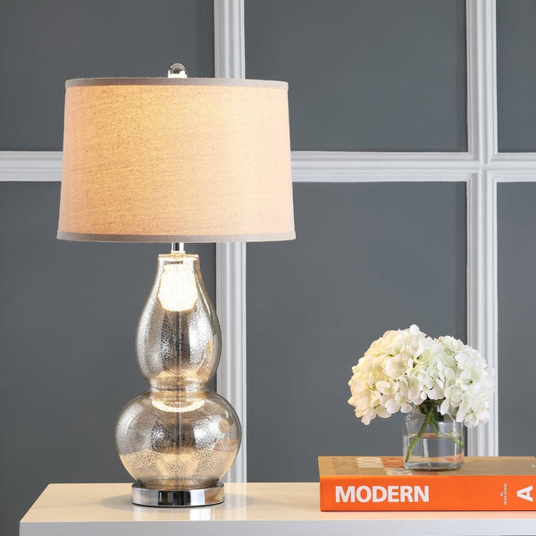 Safavieh MERCURIO Double Gourd Table Lamps - Elegant Ambient Lighting for Timeless Home Décor and Style Silver LIT4155D-SET2