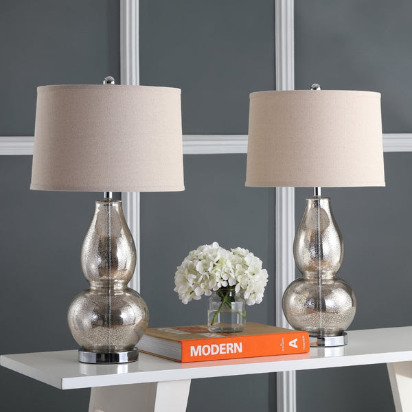 Safavieh MERCURIO Double Gourd Table Lamps - Elegant Ambient Lighting for Timeless Home Décor and Style Silver LIT4155D-SET2